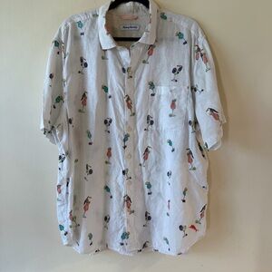 Tommy Bahama White Toucan Bird + Drink Linen Short Sleeve Button Up SZ XXL